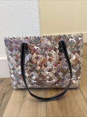 Nahui Ollin Handcrafted Recycled Disney Mickey Mouse Woven Large Tote